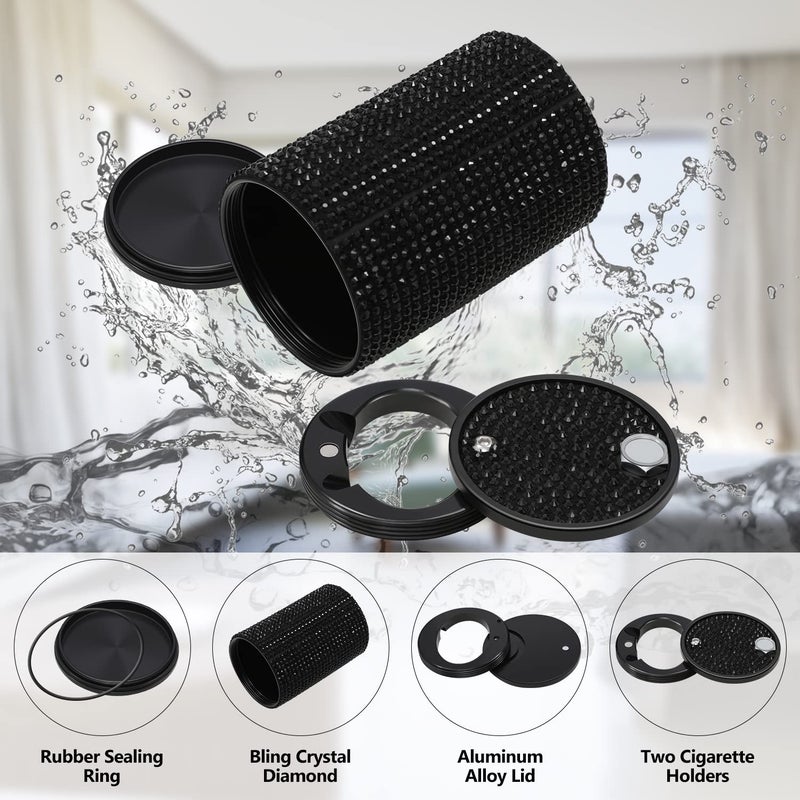EOCICI Car Ashtray with Lid Smell Proof, Aluminum Crystal Diamond Cigarette Smokeless Automotive Ashtray, Cup Holder Detachable Easy Clean Ash Tray for Car Women Home Office, Black - Image 4