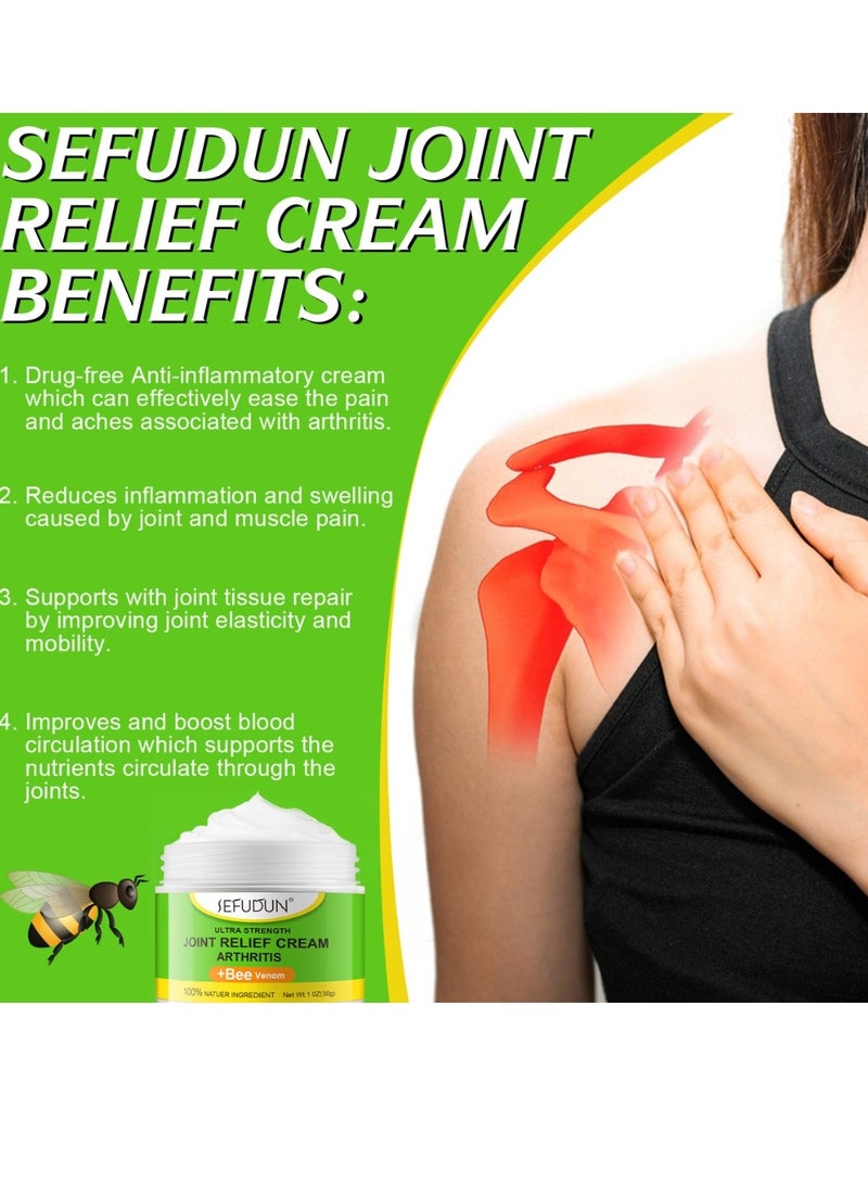 Sefudun كريم تخفيف آلام المفاصل كريم تخفيف آلام التهاب المفاصل القوي للغاية بسم النحل كريم تخفيف آلام المفاصل والعضلات كريم تخفيف آلام المفاصل وآلام العضلات وآلام العضلات كريم علاج المفاصل 30 جرام - Image 2
