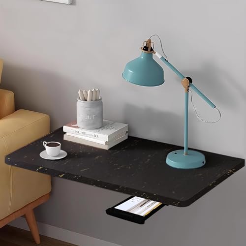 QARA Wooden 16 X 24 Inch Wall Mounted Foldable Table | Wall Mount Table | Wall Laptop Desk With Drawer (Black) - Image 1
