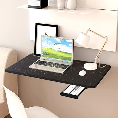 QARA Wooden 16 X 24 Inch Wall Mounted Foldable Table | Wall Mount Table | Wall Laptop Desk With Drawer (Black) - Image 5