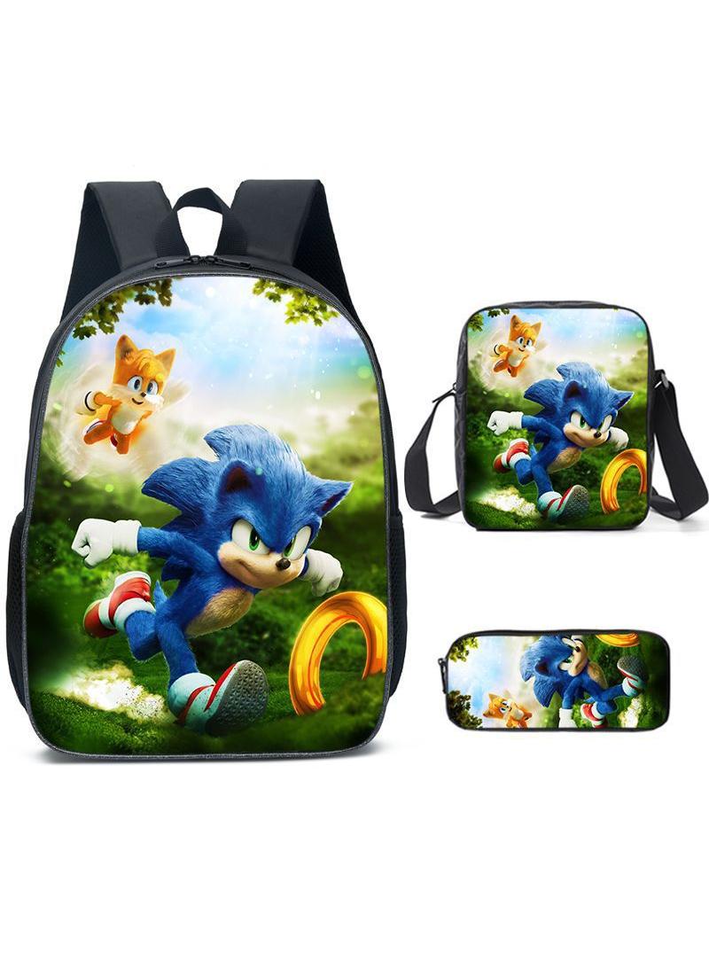 general 3-Piece Cartoon SONIC 3D Print Backpack Set - Image 1