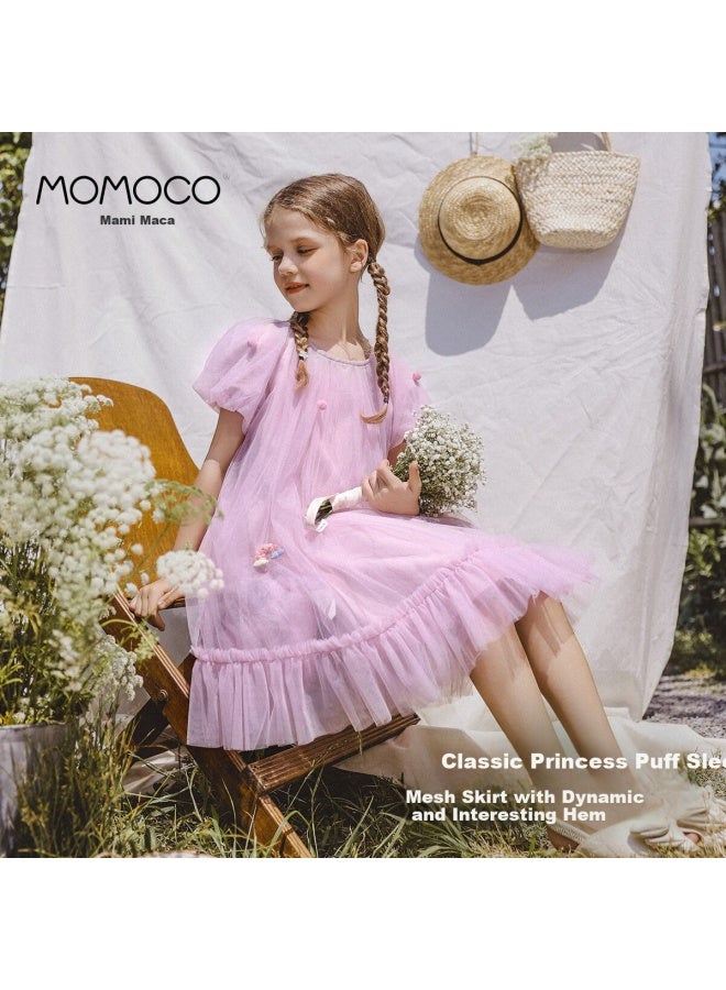 Momoco Girls' Summer Dress Children's Fashion Sweet Ball Gown Net Yarn Dress Purple 90 - Image 1