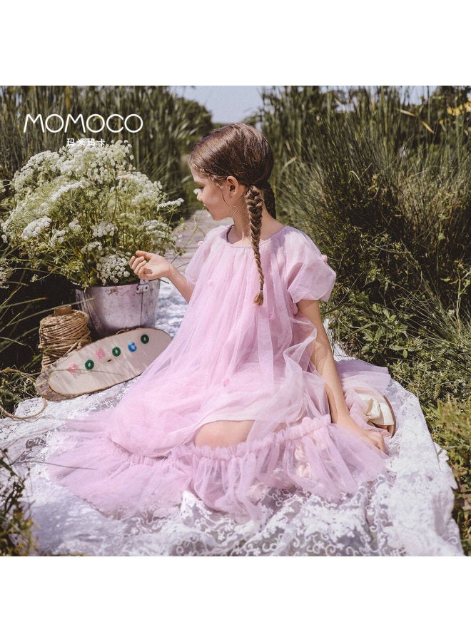 Momoco Girls' Summer Dress Children's Fashion Sweet Ball Gown Net Yarn Dress Purple 90 - Image 2