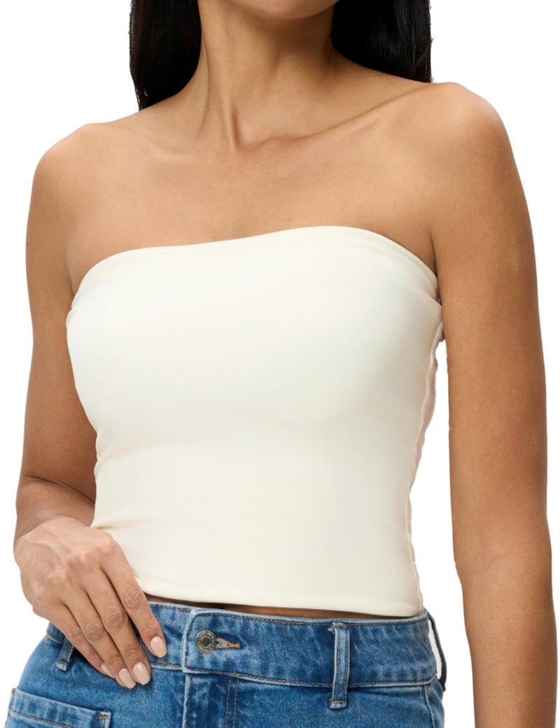 AJISAI Womens Double Lined Tube Tops Crop Going Out Tops Strapless Tank Summer Top 2026 Cream XS - Image 1
