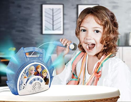 eKids Frozen 2 Sing Along Boombox with Microphone, Built in Music, Flashing Lights, Real Working Mic for Kids Karaoke Machine, Connects Mp3 Player Aux in Audio Device - Image 5