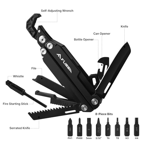 FLISSA Multitool Wrench, Gift for Men, 16-IN-1 EDC Multi-tool with Self-Adjusting Wrench, Stainless Steel Pocket Multi Tool with Knife, Screwdriver Bits, Saw, File, Ideal for Camping, Outdoor - Image 2