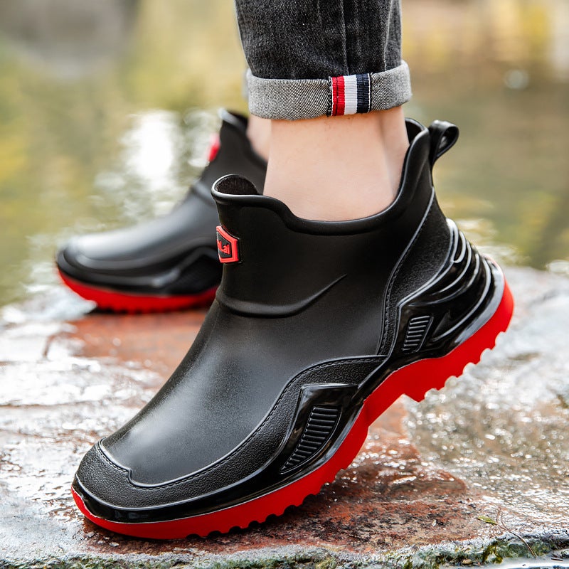 Rain Boots For Men, Fashionable And Wear-Resistant Outer Wear, Short-Tube Waterproof Boots, Car Washing, Outdoor Climbing And Fishing, Thickened Water Shoes And Rubber Shoes - Image 1