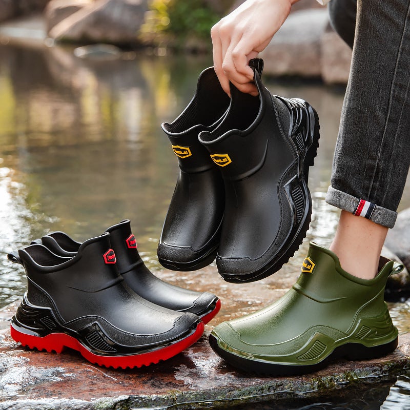 Rain Boots For Men, Fashionable And Wear-Resistant Outer Wear, Short-Tube Waterproof Boots, Car Washing, Outdoor Climbing And Fishing, Thickened Water Shoes And Rubber Shoes - Image 2