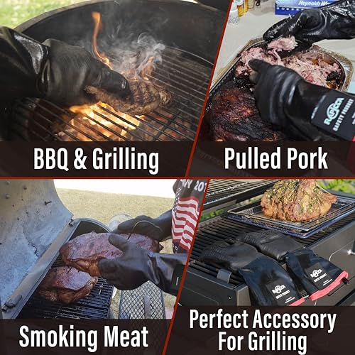 RAPICCA Heat Resistant BBQ Grill Gloves: Oil Resistant Waterproof for Smoking Grilling Cooking Barbecue Deep Frying Turkey Rotisserie Handling Hot Greacy Meat - Long Sleeve 932°F - Image 4
