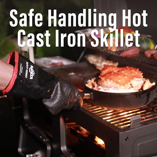 RAPICCA Heat Resistant BBQ Grill Gloves: Oil Resistant Waterproof for Smoking Grilling Cooking Barbecue Deep Frying Turkey Rotisserie Handling Hot Greacy Meat - Long Sleeve 932°F - Image 3