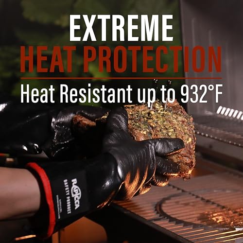 RAPICCA Heat Resistant BBQ Grill Gloves: Oil Resistant Waterproof for Smoking Grilling Cooking Barbecue Deep Frying Turkey Rotisserie Handling Hot Greacy Meat - Long Sleeve 932°F - Image 2