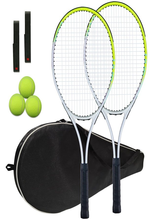 UUBEMM Tennis Racket Pre-Strung Lightweight 27 Inch Racquet Recreational Adult Rackets for Men Women Students Training Tennis Starter Kit with Balls,Carry Bag and Overgrips (Green/White - 2 Rackets) - Image 1