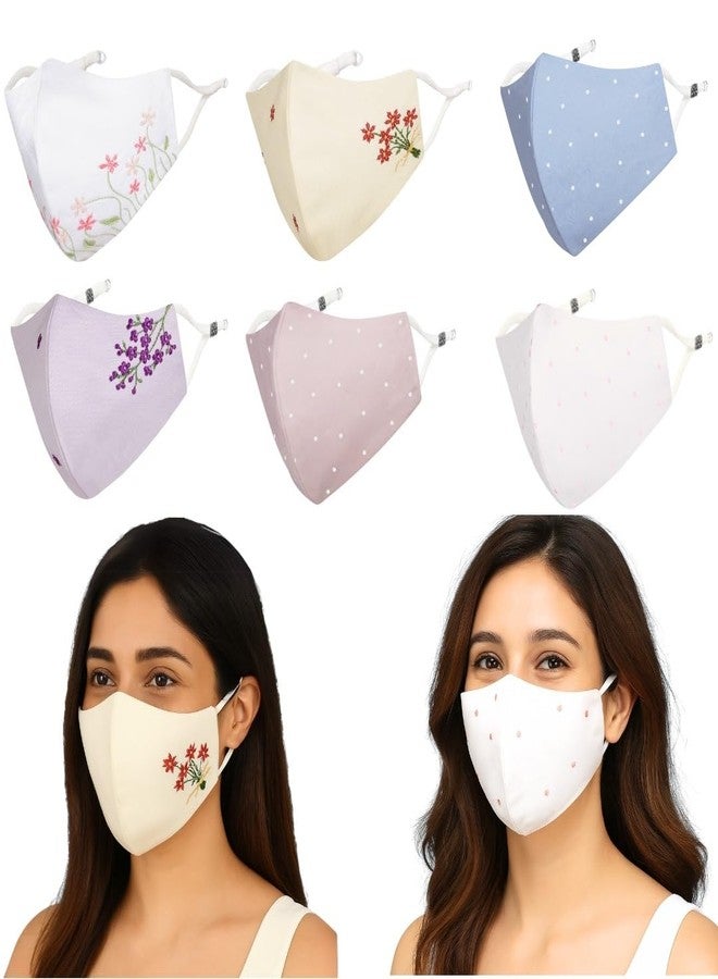 MASQ Embroidered 4-Layer Premium 100% Pure Cotton Cloth Mask, Anti-Pollution,Filteration Efficiency (BFE)>99%, Reusable & Adjustable, (Pack of 06) - Image 1