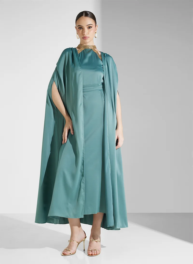 hayas closet Teal Satin Dress