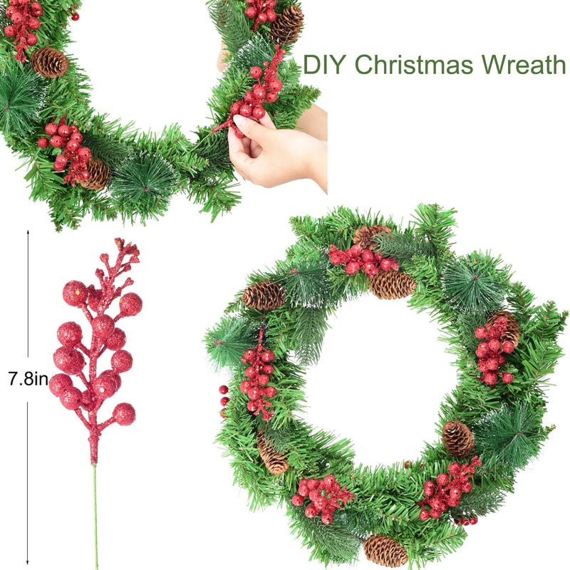 Lvydec 16pcs Christmas Glitter Berries Stems Clearance, 7.8" Artificial Christmas Picks for Christmas Tree Ornaments, DIY Xmas Wreath, Crafts, Holiday and Home Decor (Red) - Image 2