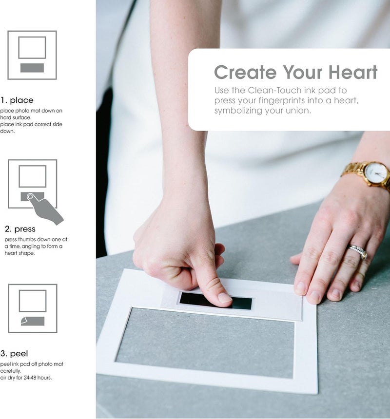pearhead Heart Thumbprint Photo Frame and Ink Kit, Wedding Keepsake Registry or Reception Idea, Clean-Touch Pad Included, Bridal Shower Gift, Wall Mount or Tabletop Display, 4x6 Photo, White - Image 4