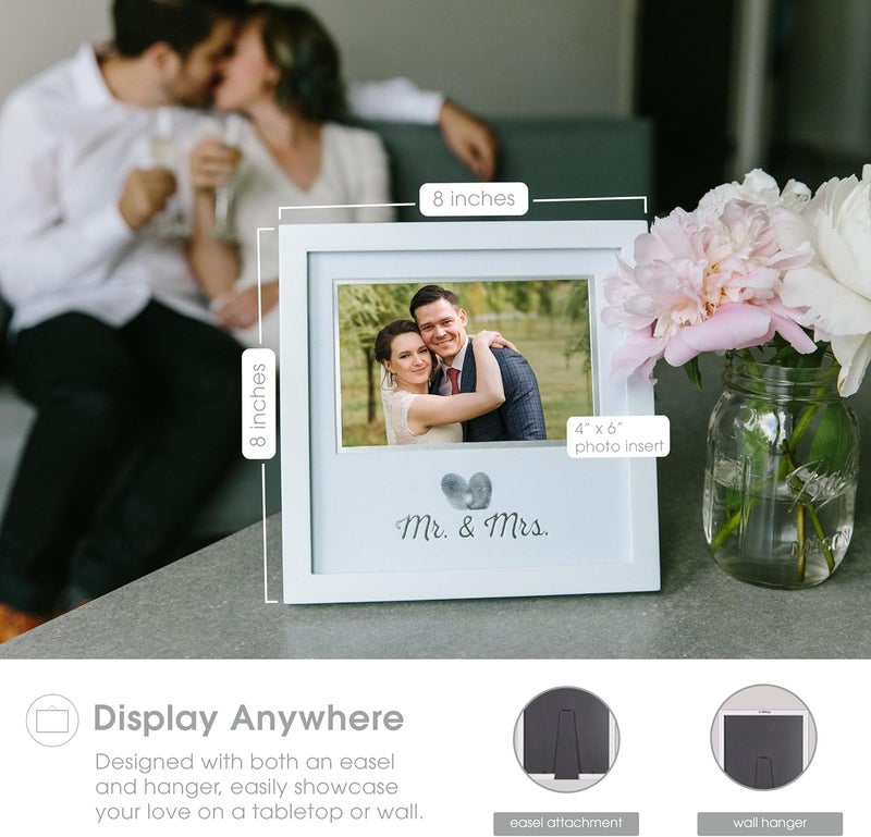 pearhead Heart Thumbprint Photo Frame and Ink Kit, Wedding Keepsake Registry or Reception Idea, Clean-Touch Pad Included, Bridal Shower Gift, Wall Mount or Tabletop Display, 4x6 Photo, White - Image 3