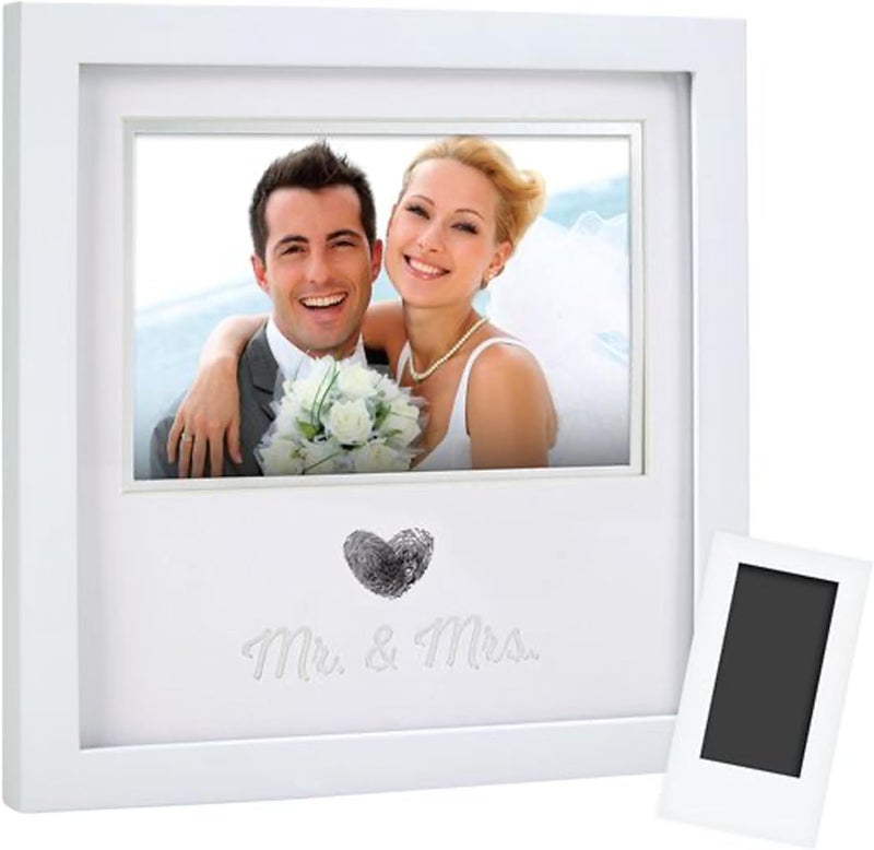 pearhead Heart Thumbprint Photo Frame and Ink Kit, Wedding Keepsake Registry or Reception Idea, Clean-Touch Pad Included, Bridal Shower Gift, Wall Mount or Tabletop Display, 4x6 Photo, White - Image 1