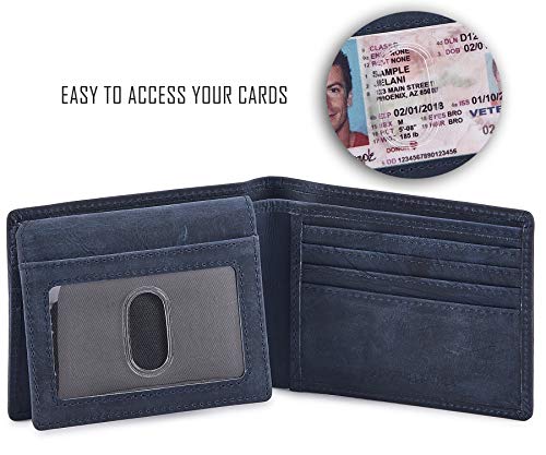 Cochoa Bifold Wallet for Men's Real Genuine Slim Leather RFID Blocking 2 ID Windows Stylish Travel Gift Box (CRAZY HORSE, NAVY) - Image 2