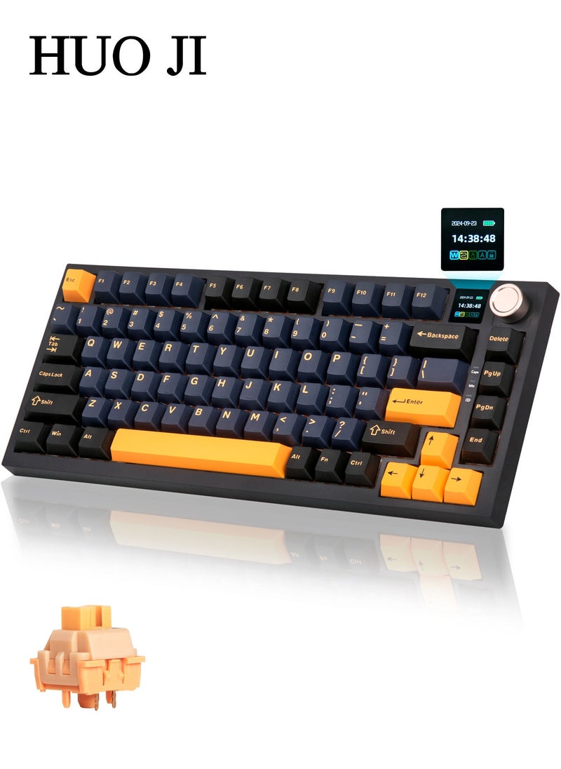 HUO JI 75% Wireless Mechanical Gaming Keyboard, Creamy Sound, Hot Swappable, Pre-lubed Linear Switches, Gasket Structure, Multimedia Display, RGB Backlit, 2.4GHz/USB/BT5.0, Custom Keyboard for Win/Mac  - Image 1