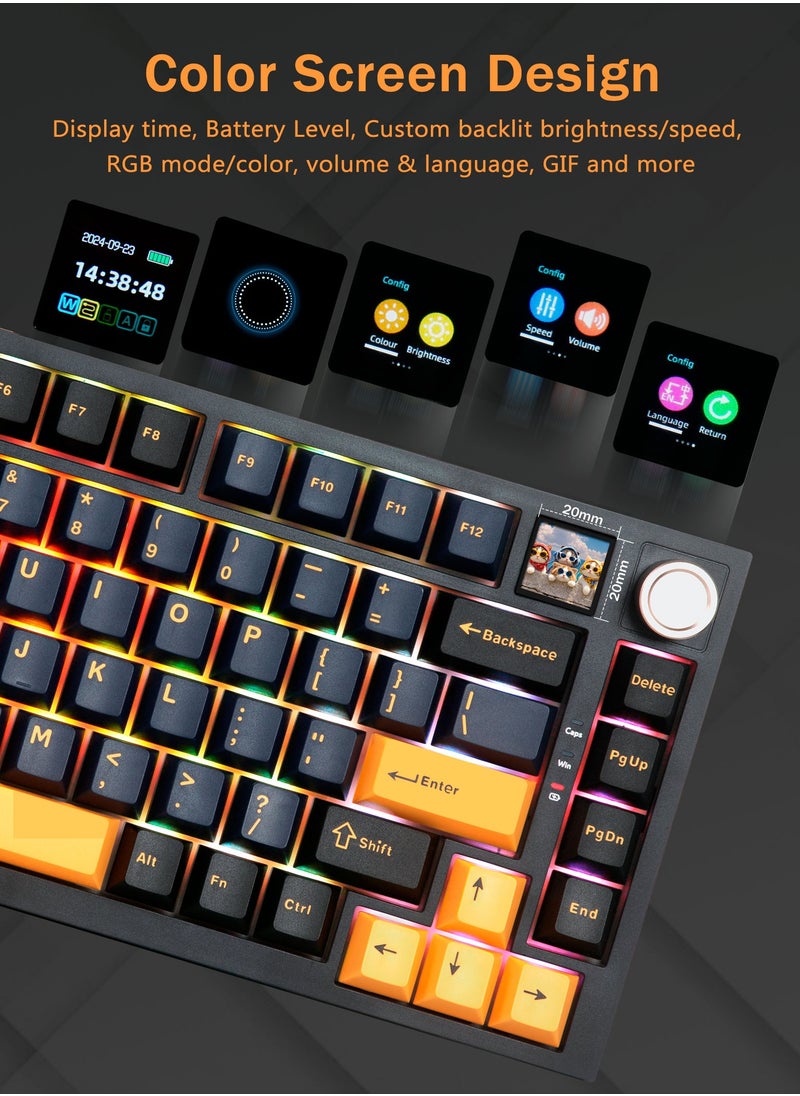 HUO JI 75% Wireless Mechanical Gaming Keyboard, Creamy Sound, Hot Swappable, Pre-lubed Linear Switches, Gasket Structure, Multimedia Display, RGB Backlit, 2.4GHz/USB/BT5.0, Custom Keyboard for Win/Mac  - Image 2