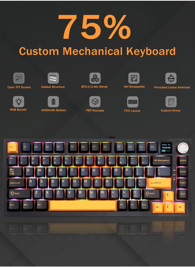HUO JI 75% Wireless Mechanical Gaming Keyboard, Creamy Sound, Hot Swappable, Pre-lubed Linear Switches, Gasket Structure, Multimedia Display, RGB Backlit, 2.4GHz/USB/BT5.0, Custom Keyboard for Win/Mac  - Image 4
