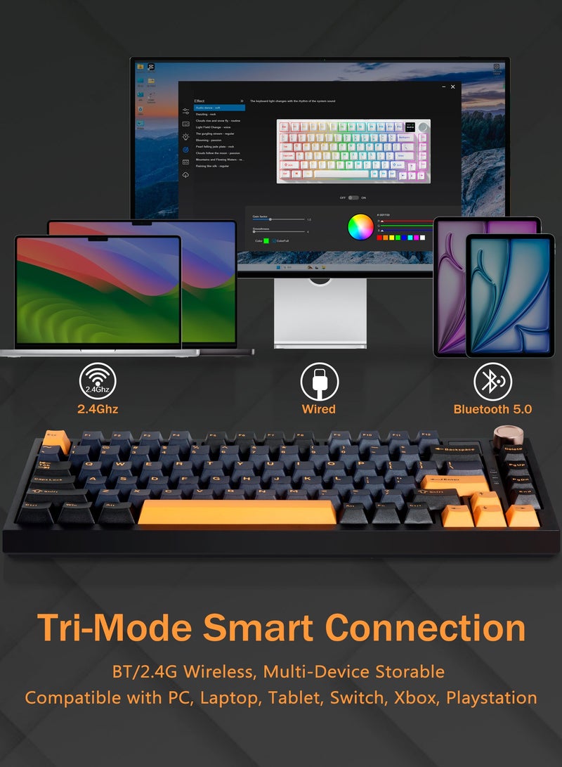 75% Wireless Mechanical Gaming Keyboard, Creamy Sound, Hot Swappable, Pre-lubed Linear Switches, Gasket Structure, Multimedia Display, RGB Backlit, 2.4GHz/USB/BT5.0, Custom Keyboard for Win/Mac