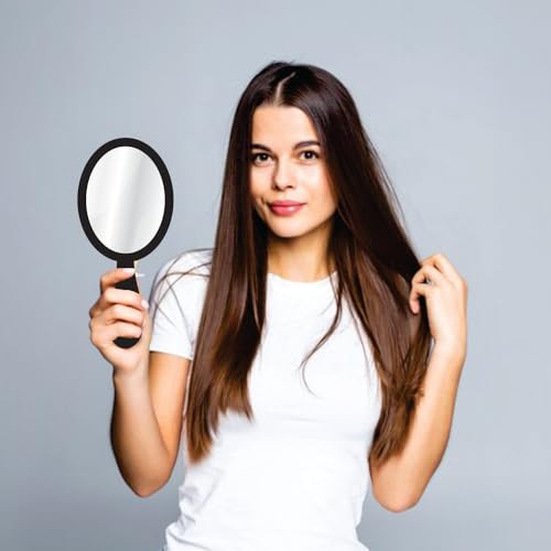Creative Arts n Frames 9x19 cm Oval Hand Mirror with Handle for Cosmetic Shaving Make Up Bathroom Salon Barber Travel and Indoor Use (Classy Black Small 3.5 X 7.5 inch Handheld Pocket Mirror) - Image 1