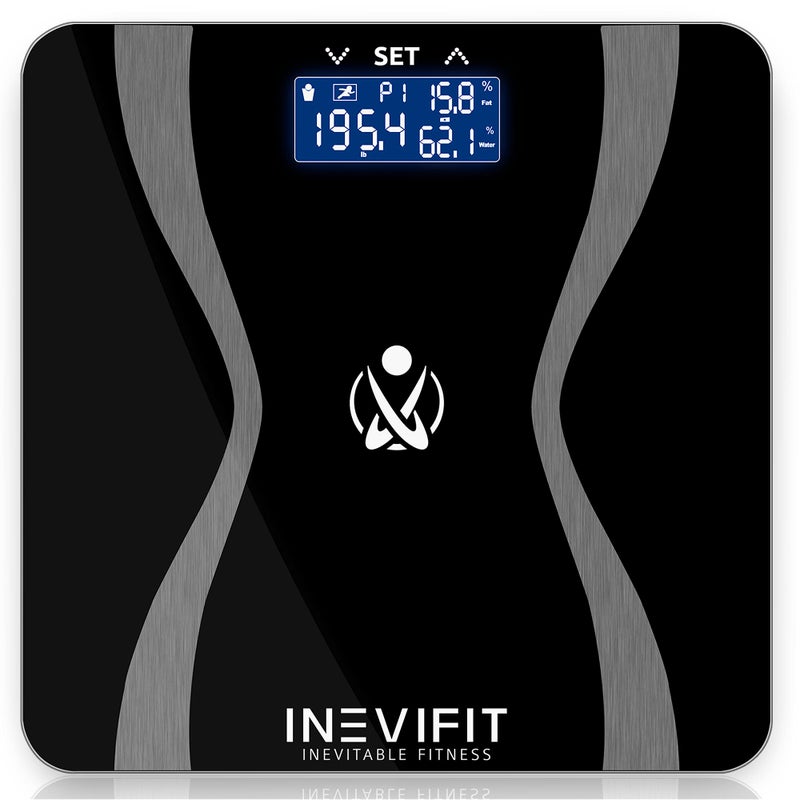 INEVIFIT BodyAnalyzer Scale Highly Accurate Digital Bathroom Body Composition Analyzer Measures Weight Body Fat Water Muscle Bone Mass for 10 Users Includes Batteries