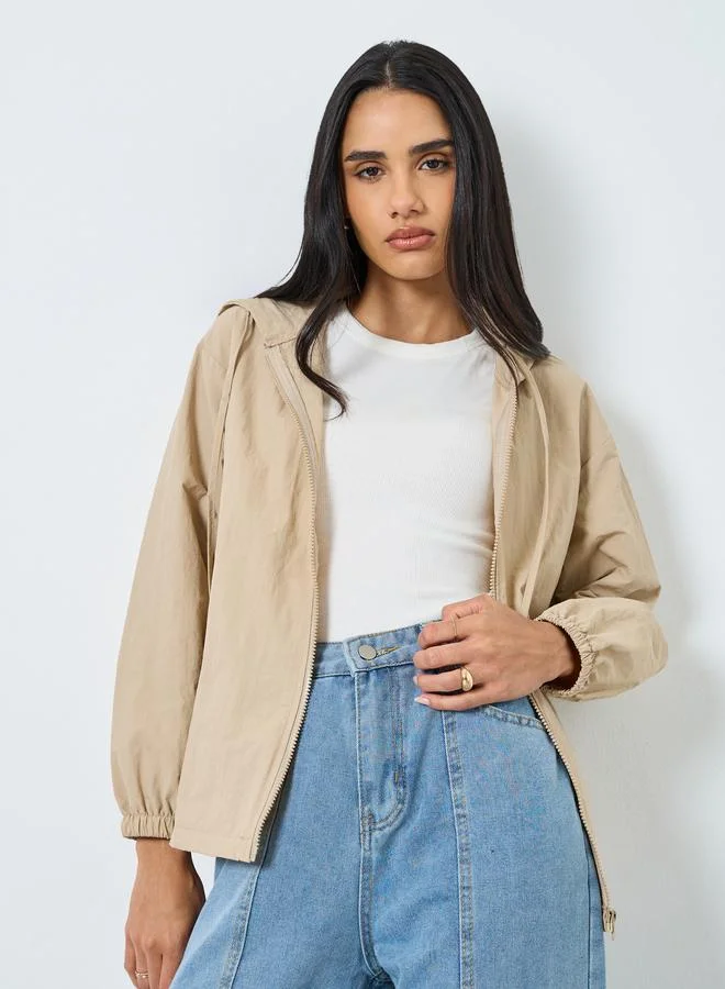 Styli Styli Women Beige Zipped Windbreaker Jacket