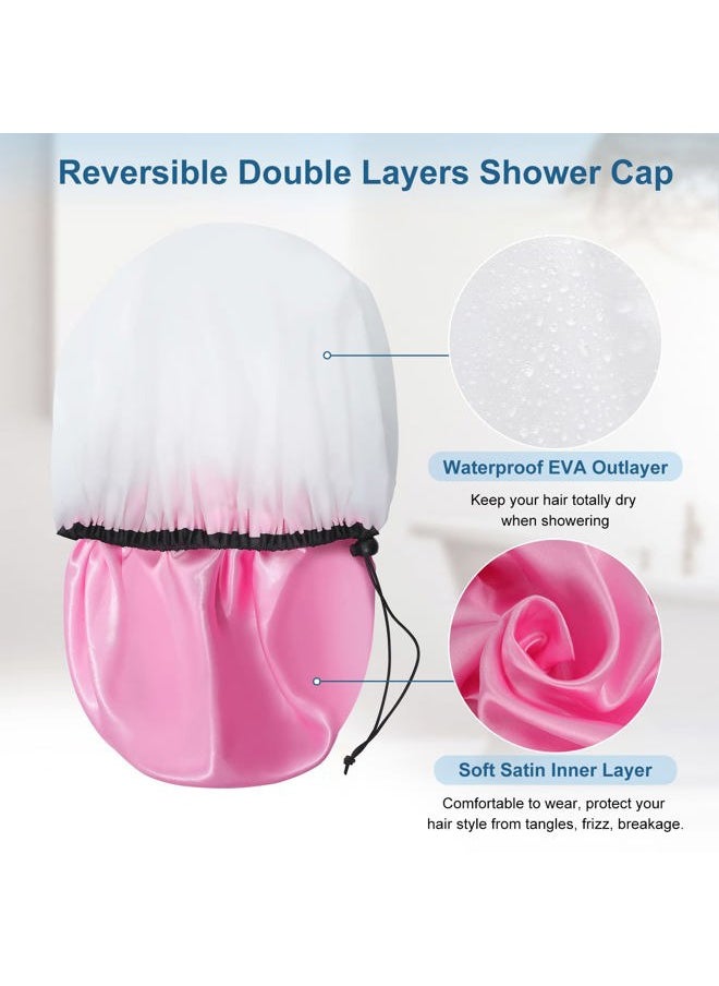 SHEOMERN - Sheomern 3 Pcs 16.5" Super Extra Large Shower Cap, Reusable Dual Waterproof Shower Cap for Women, Jumbo Satin Lined Shower Cap for Braids & Long Hair, XXL Adjustable Hair Cap for Locs Dreadlocks Music - Image 1