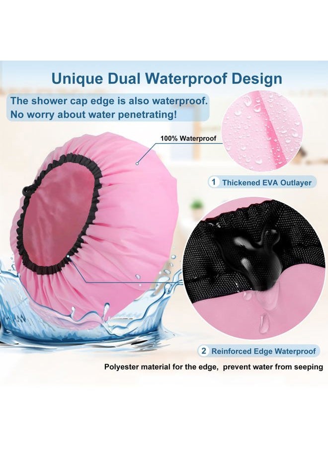 SHEOMERN - Sheomern 3 Pcs 16.5" Super Extra Large Shower Cap, Reusable Dual Waterproof Shower Cap for Women, Jumbo Satin Lined Shower Cap for Braids & Long Hair, XXL Adjustable Hair Cap for Locs Dreadlocks Music - Image 1