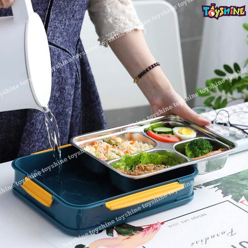 Toyshine Stainless Steel Bento Box for Kids and Adults 4 Compartments Dry Food Storage Container FoodSafe Materials with Handle Green - Image 5