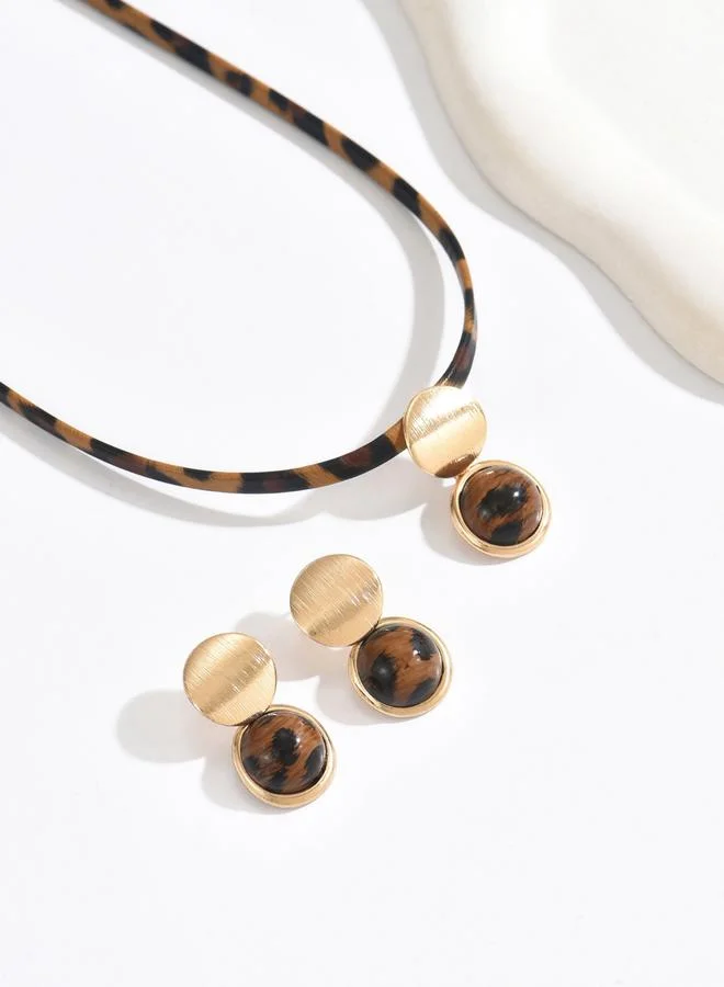 Take Two  Gold Leopard Print Necklace and Earrings Set for Women | Best Price UAE