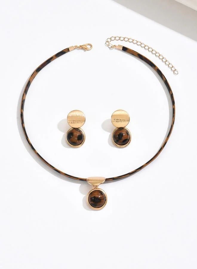 Take Two  Gold Leopard Print Necklace and Earrings Set for Women | Best Price UAE