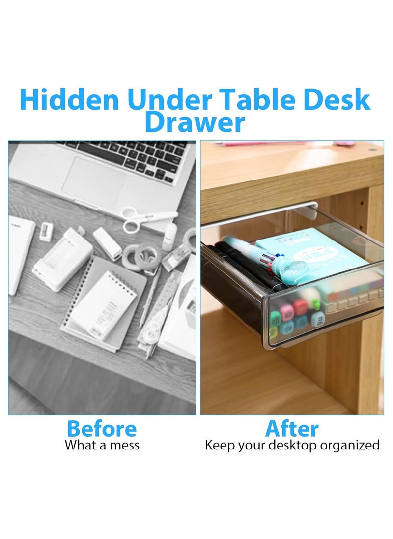 Generic - 1pc Under Desk Drawers, Self-Adhesive Pop-up Hidden Under Table Desk Drawer Storage, Clear Multipurpose Under Desk Drawer Organizer for Home Office School Supplies Arts & Crafts Storage - Image 1