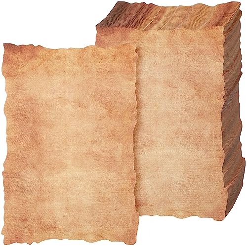 Harloon 100 Pcs Vintage Old Looking Cotton Watercolor Paper Cardstock Blank 200 GSM Thick Antiqued Deckle Edge Virgin Paper for Drawing Writing Printing Invitations Greeting 4x6 Inch - Image 1