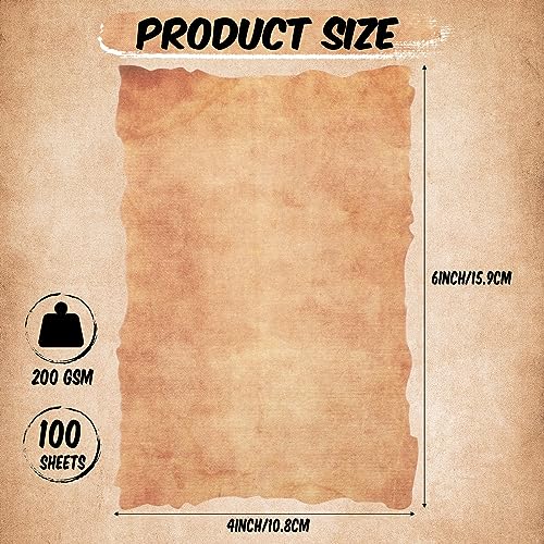Harloon 100 Pcs Vintage Old Looking Cotton Watercolor Paper Cardstock Blank 200 GSM Thick Antiqued Deckle Edge Virgin Paper for Drawing Writing Printing Invitations Greeting 4x6 Inch - Image 3