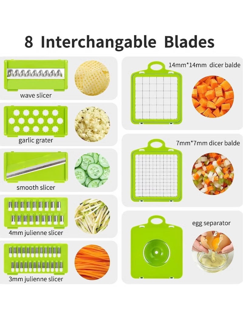 TIGER مفرمة خضار جديدة، مفرمة طعام متعددة الوظائف 13 في 1 -- مفرمة بصل، قاطعة خضار، قاطع، مكعب، مفرمة خضار مع 8 شفرات، سلة مصفاة، حاوية للسلطة، بطاطس، جزر - Image 2