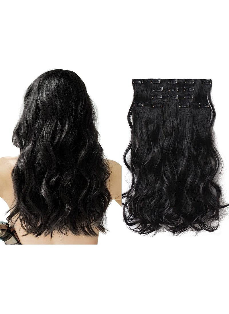 HSPJHTM - HSPJHTM Black Hair Extensions Wavy Clip Hair Extension for Women Halloween hair extentions 18 Synthetic 5PCS Natural Thick Hair Pieces Full Head - Image 1