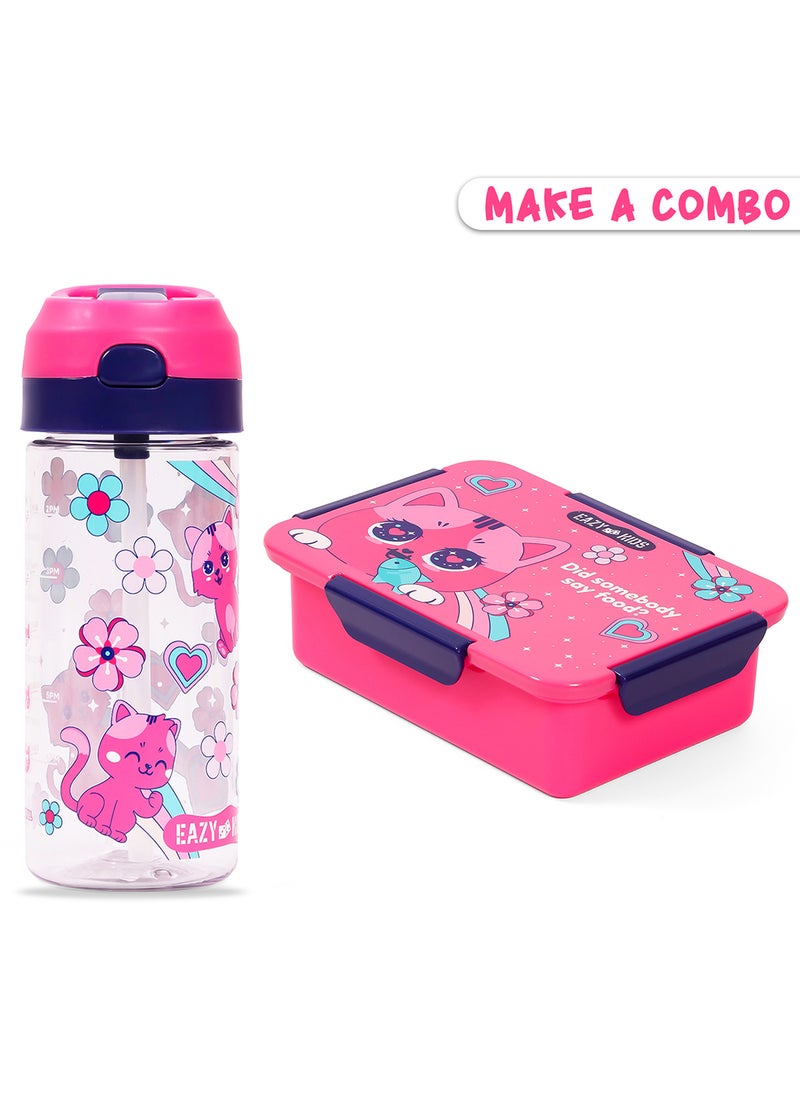 Eazy Kids - 1, 2, 3, 4 Compartment Convertible Bento Lunch Box Cat - Pink 850Ml - Image 1