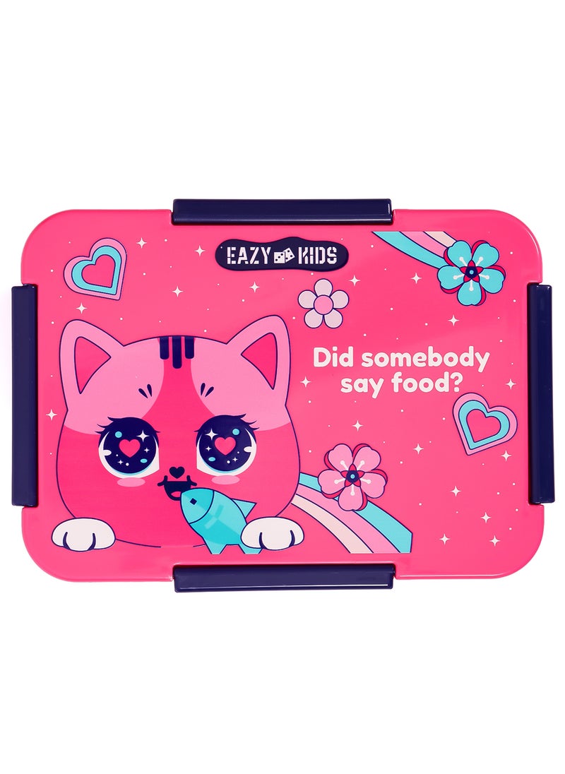 Eazy Kids - 1, 2, 3, 4 Compartment Convertible Bento Lunch Box Cat - Pink 850Ml - Image 1