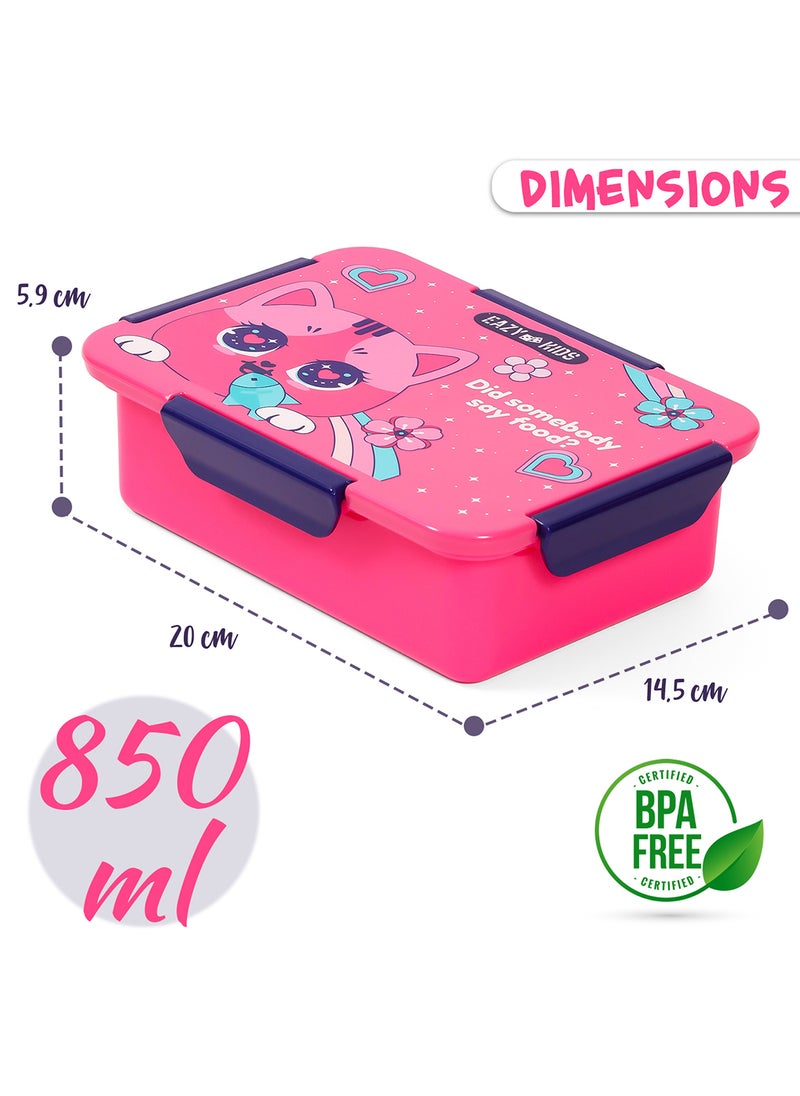 Eazy Kids - 1, 2, 3, 4 Compartment Convertible Bento Lunch Box Cat - Pink 850Ml - Image 1