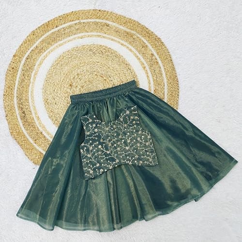 Comrate Kids Traditional Rama Lehenga Choli Dress For Baby Girls 4-5 Years | Material: Net | Finish Type: Readymade - Image 3
