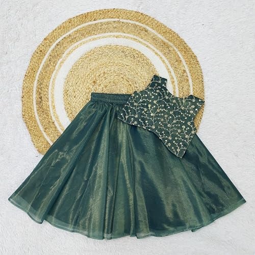 Comrate Kids Traditional Rama Lehenga Choli Dress For Baby Girls 4-5 Years | Material: Net | Finish Type: Readymade - Image 2