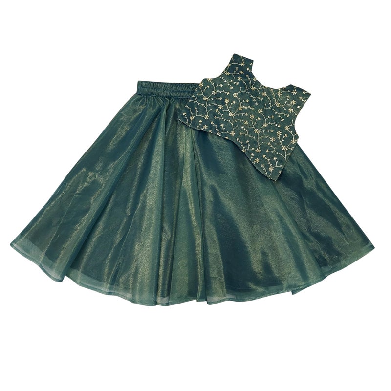 Comrate Kids Traditional Rama Lehenga Choli Dress For Baby Girls 4-5 Years | Material: Net | Finish Type: Readymade - Image 5