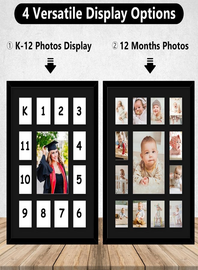 HEYTUYA 12x16 School Years Picture Frame K-12, Display One 5x7 Photo and Twelve 2.5x3.5 Pictures, Graduation Photo Collage Black Frame with Mat and Plexiglass for Wall hanging, Black Mat, Black - Image 5