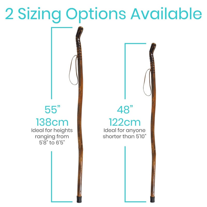 Vive Wooden Walking Stick for Hiking - Handcrafted, Waterproof with Leather Wrist Strap - Wood Staff for Balance, Women, Men, Seniors - Non-Slip Tip for Safety & Support - Image 4
