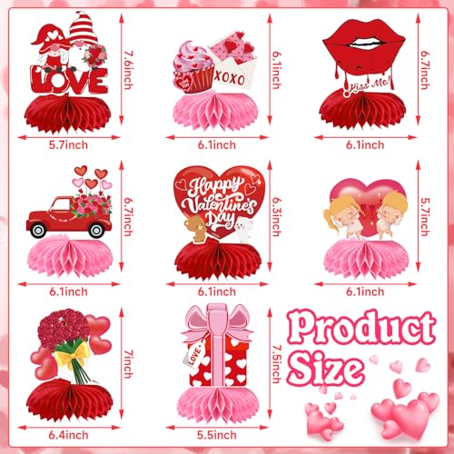JULMELON Valentines Table Decorations Honeycomb Centerpiece 8pcs Valentines Day Centerpieces for Tables 3D Valentines Day Table Decor Heart Table Toppers for Valentines Party Decorations - Image 5