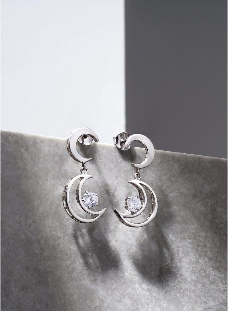 AWNL Twin Moon Revelation Earrings for Women – Sterling Silver Elegance Adorned with White Zirconia, Middle East Exclusive Collection - Image 2